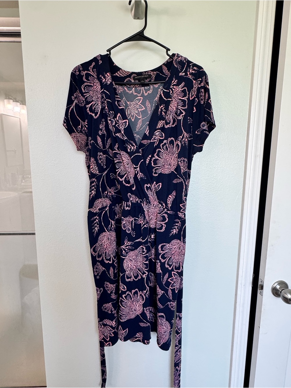 Banana Republic Navy Wrap Dress with Pink Floral Print